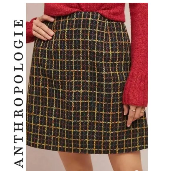 Anthropologie HUTCH High Waist Rainbow Windowpane Classic Tweed  Mini Skirt Sz M - Picture 1 of 15